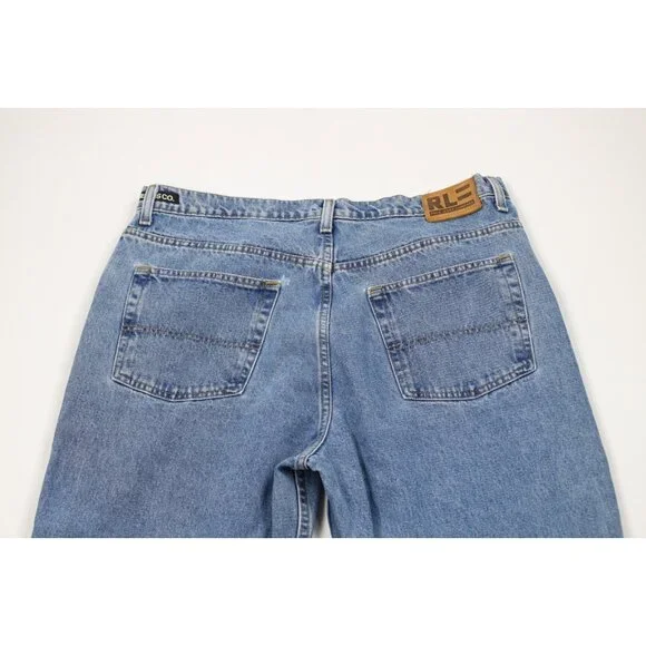 Vintage 90s Ralph Lauren Mens 38x32 Spell Out Baggy Loose Wide Leg Denim Jeans